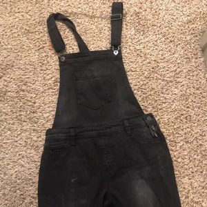 Black denim overalls